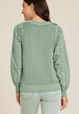 Layered Eyelet Sleeve Pullover, C9516, small