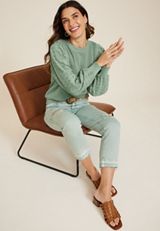 Layered Eyelet Sleeve Pullover, C9516, small