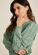 Layered Eyelet Sleeve Pullover, C9516, small