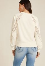 Eyelet Sleeve Sweatshirt, ECRU, small