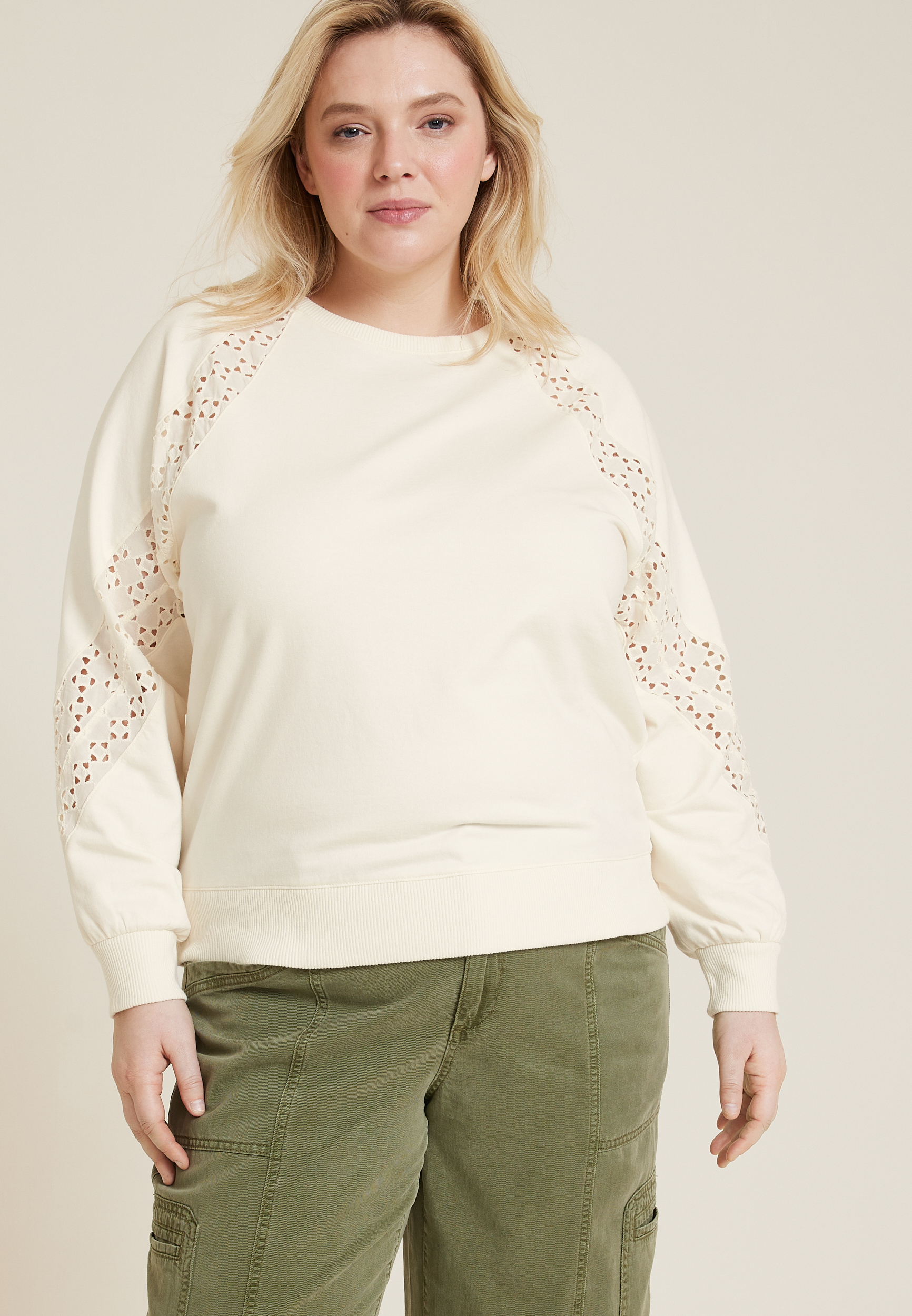 Plus Eyelet Sleeve Sweatshirt