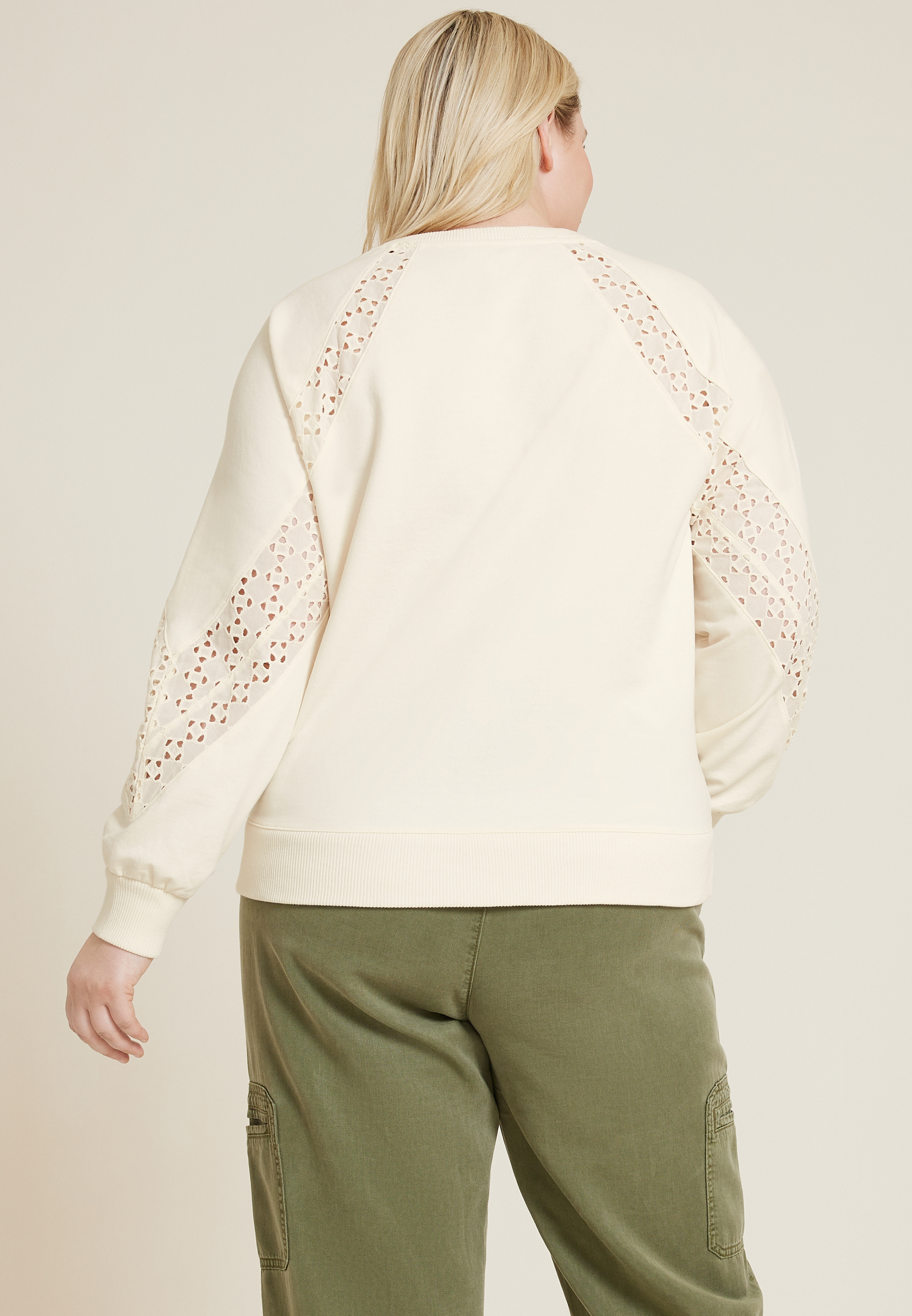 Plus Size Eyelet Sleeve Sweatshirt, C2789, large