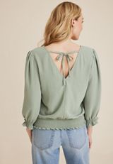V Neck Tie Back Blouse, SAGE, small