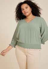 Plus Size V Neck Tie Back Blouse, SAGE, small