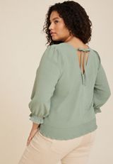 Plus Size V Neck Tie Back Blouse, SAGE, small