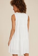 Knit Eyelet Sleeveless Babydoll Dress, SOFT WHITE, small