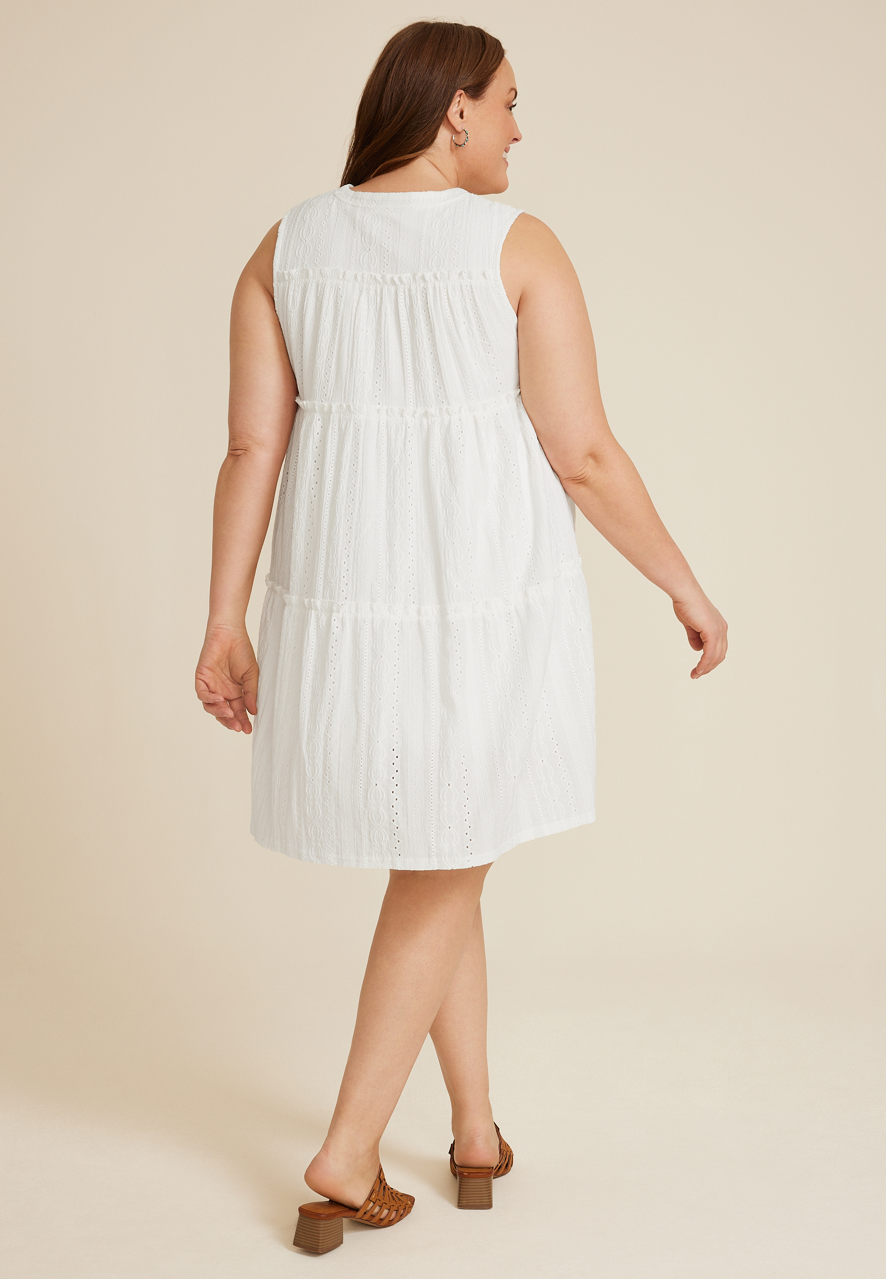 Plus Size Knit Eyelet Sleeveless Babydoll Dress, C4673, large
