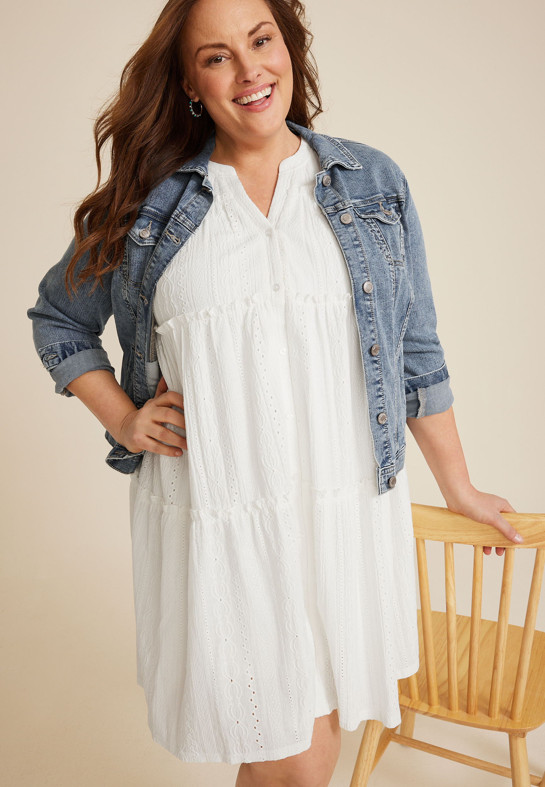 Plus Size Knit Eyelet Sleeveless Babydoll Dress, C4673, large