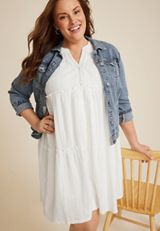 Plus Size Knit Eyelet Sleeveless Babydoll Dress, C4673, small