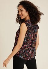 Ditsy Floral Tie Front Tank Top, BLACK COMBO, small
