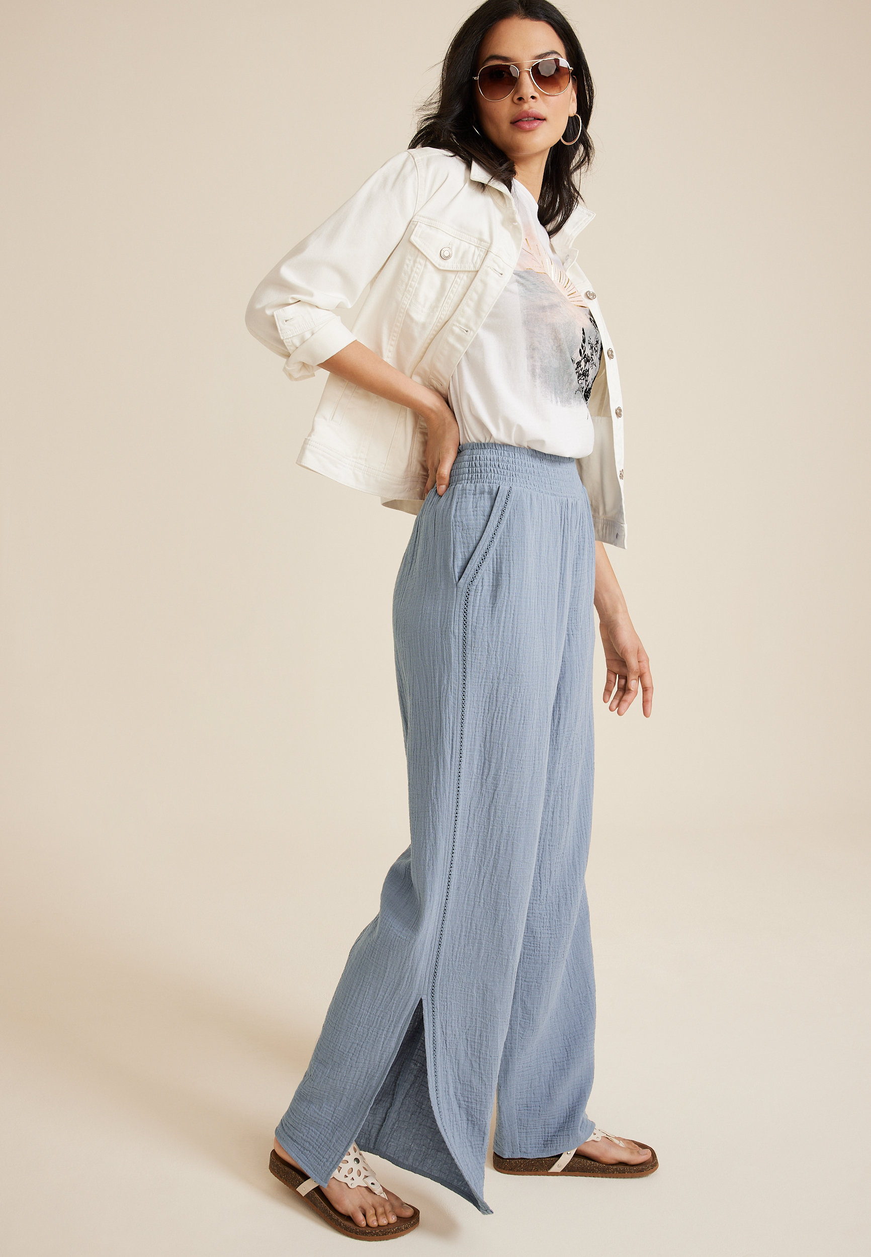 Double Cloth High Rise Wide Leg Pant, C4656, large