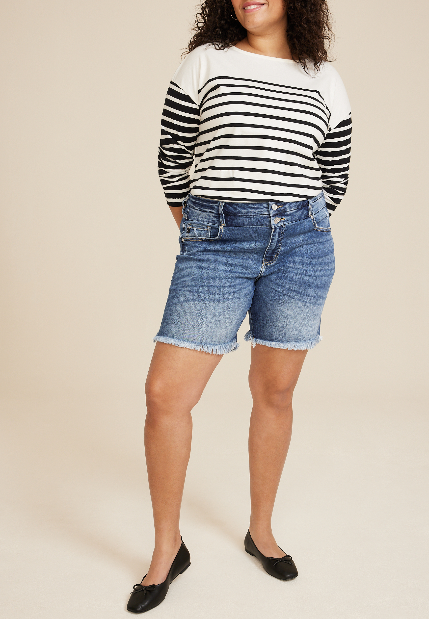 Plus Size KanCan&trade; High Rise Double Button 8in Bermuda Short, DARK SANDBLAST, large