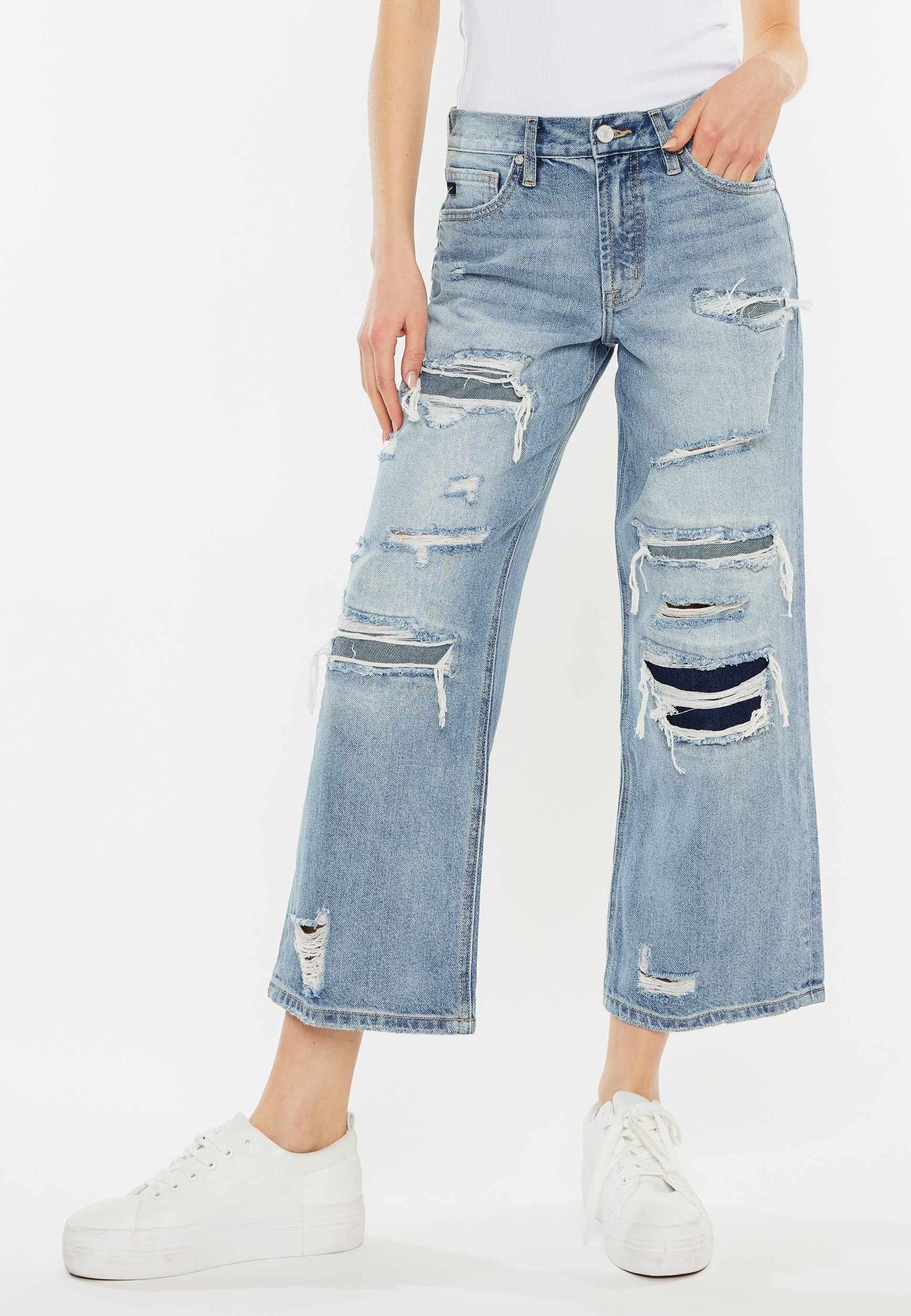 KanCan™ Ripped High Rise Wide Leg Cropped Jean | maurices