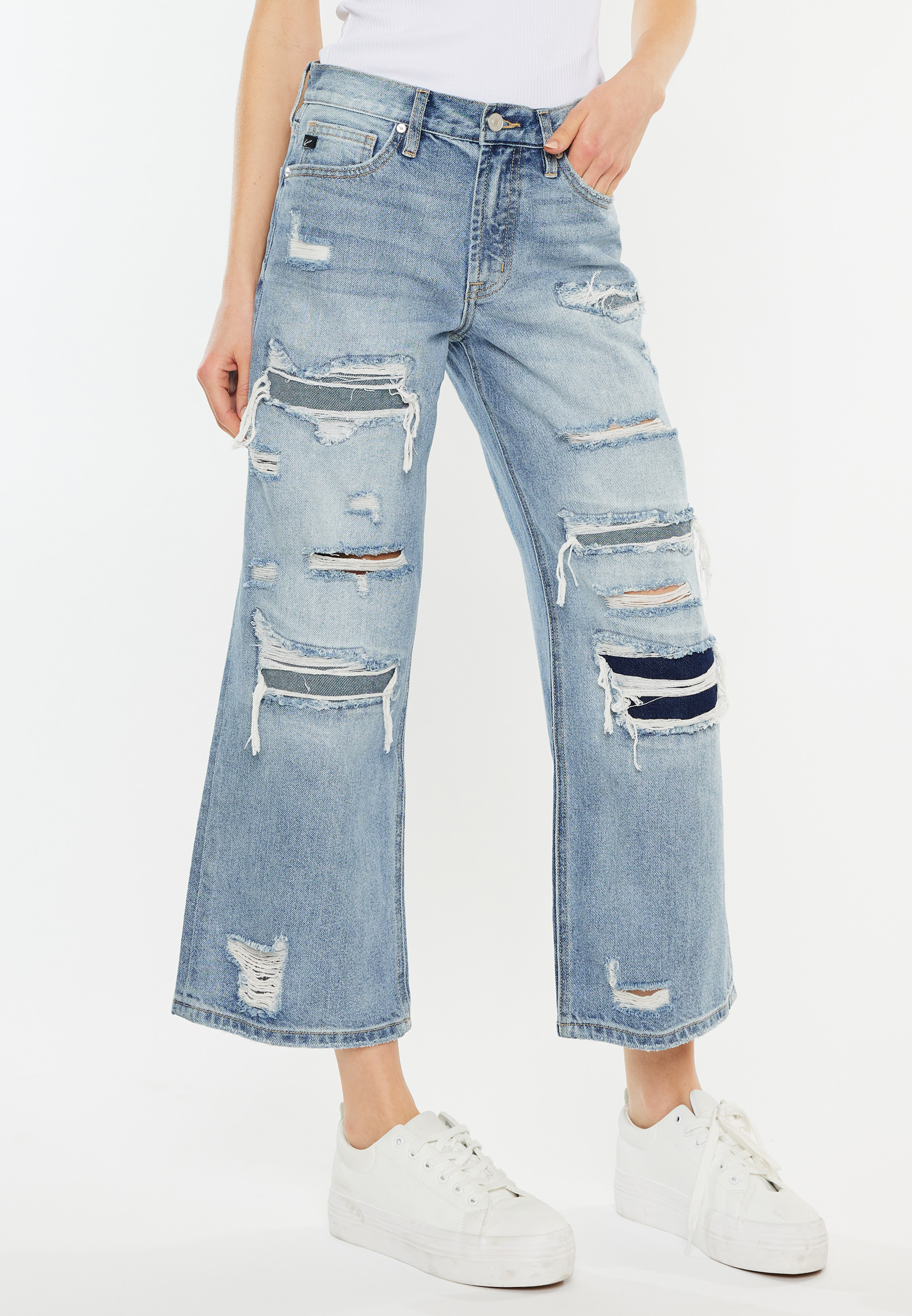 KanCan&trade; Ripped High Rise Wide Leg Cropped Jean, C2806, large