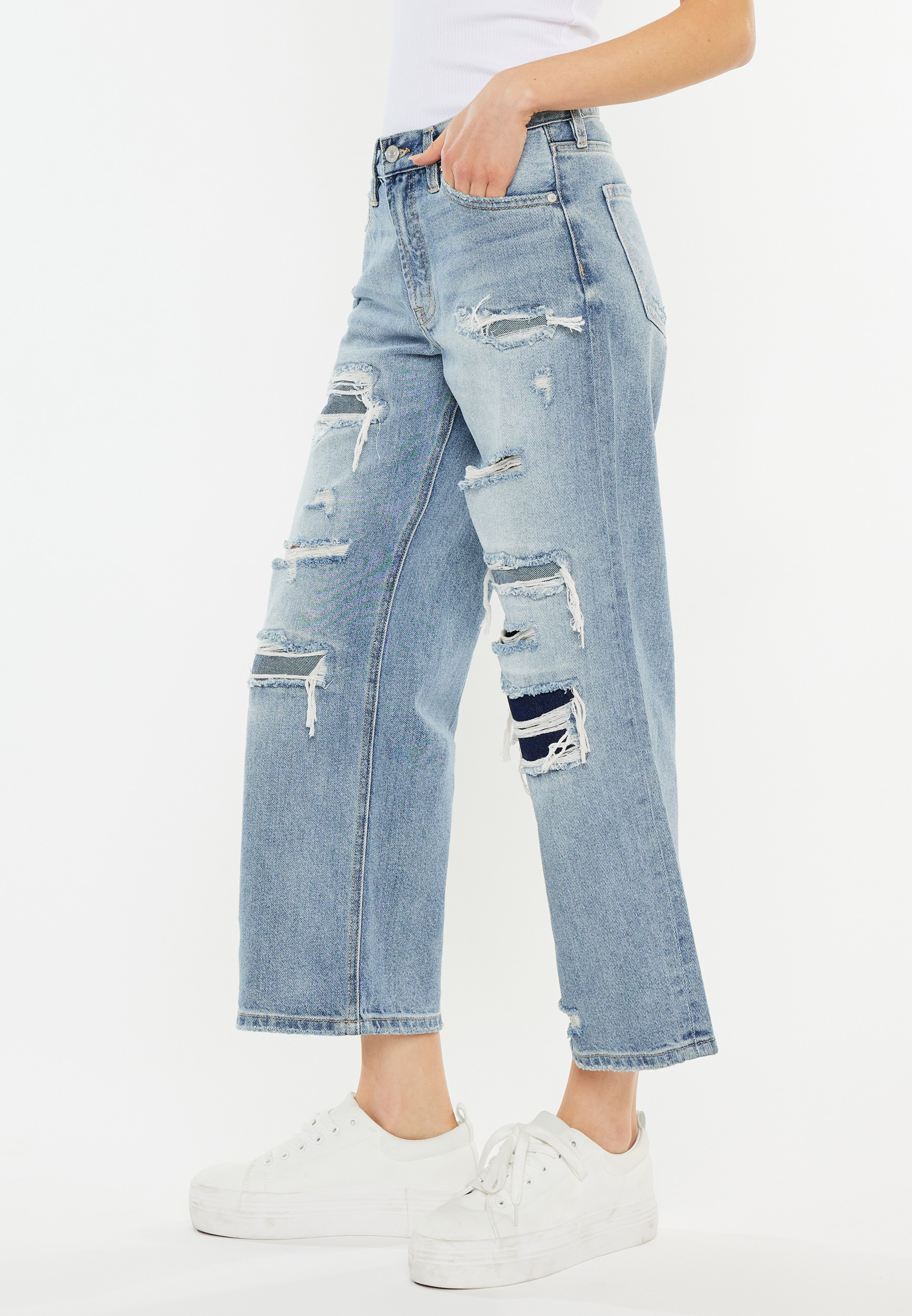 KanCan&trade; Ripped High Rise Wide Leg Cropped Jean, C2806, large