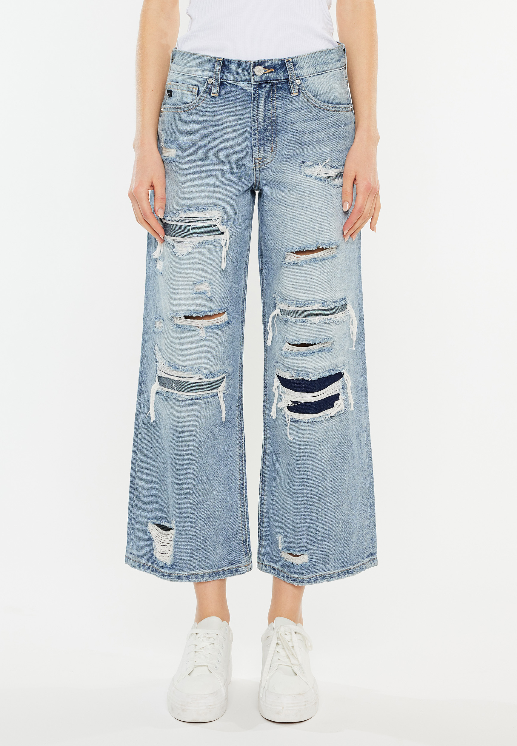 KanCan&trade; Ripped High Rise Wide Leg Cropped Jean, C2806, large
