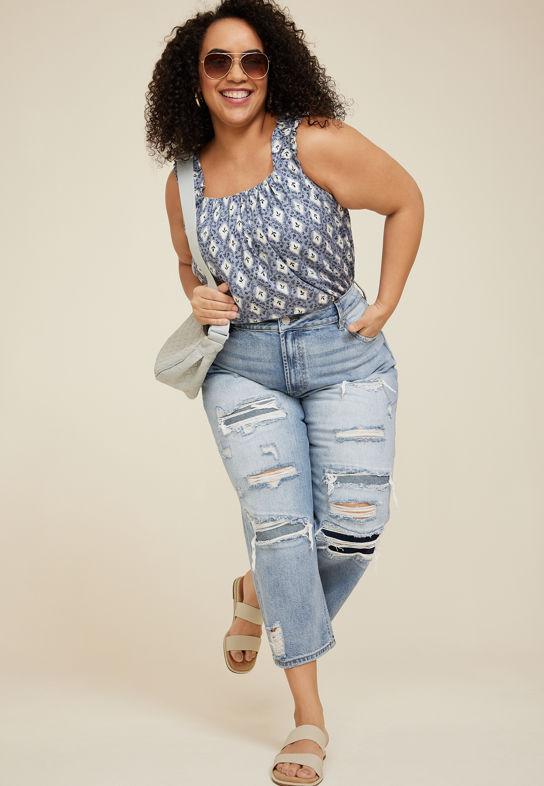 Plus Size KanCan&trade; Ripped High Rise Wide Leg Cropped Jean, C2806, large