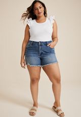 Plus Size KanCan&trade; Curvy High Rise Frayed Hem 5in Short, C258, small