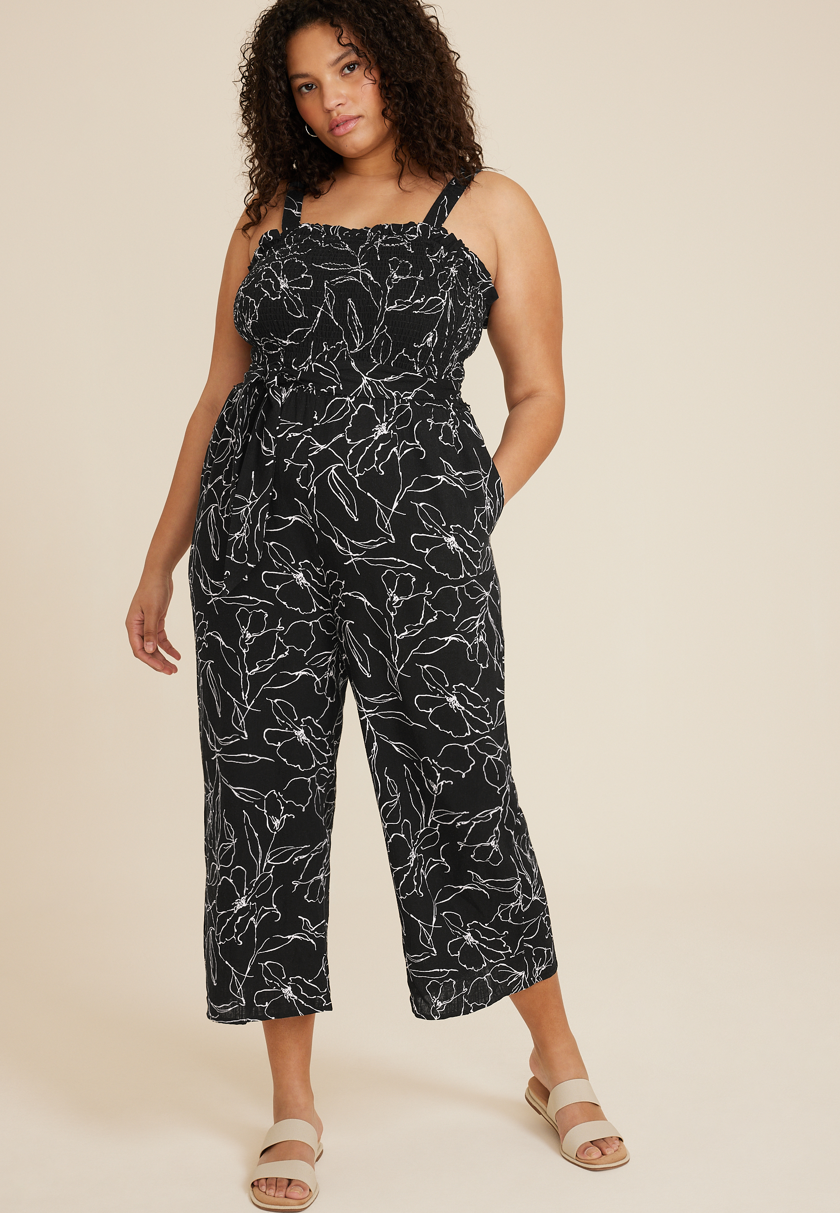 Plus Size Floral Plisse Twist Front Midi Dress