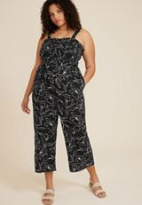 Plus Size Floral Linen Smocked Jumpsuit, C1756, small