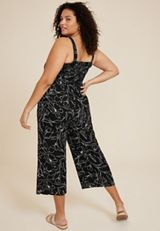 Plus Size Floral Linen Smocked Jumpsuit, C1756, small