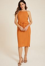 Linen Wrap Midi Dress, C200, small