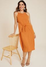 Linen Wrap Midi Dress, C200, small
