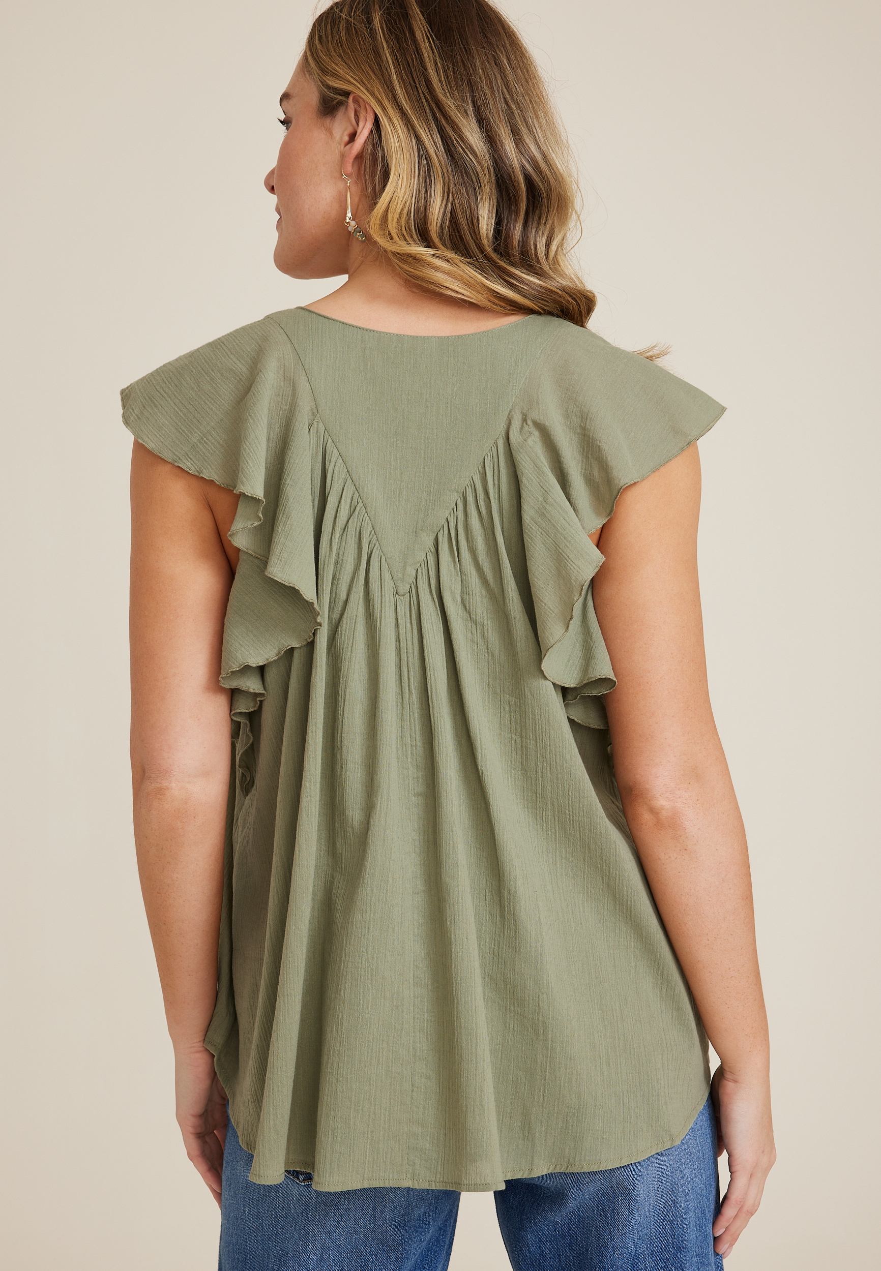Flutter Sleeve V Neck Blouse