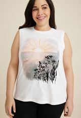 Plus Size Scenic Sunrise Floral Graphic Tank, C4673, small
