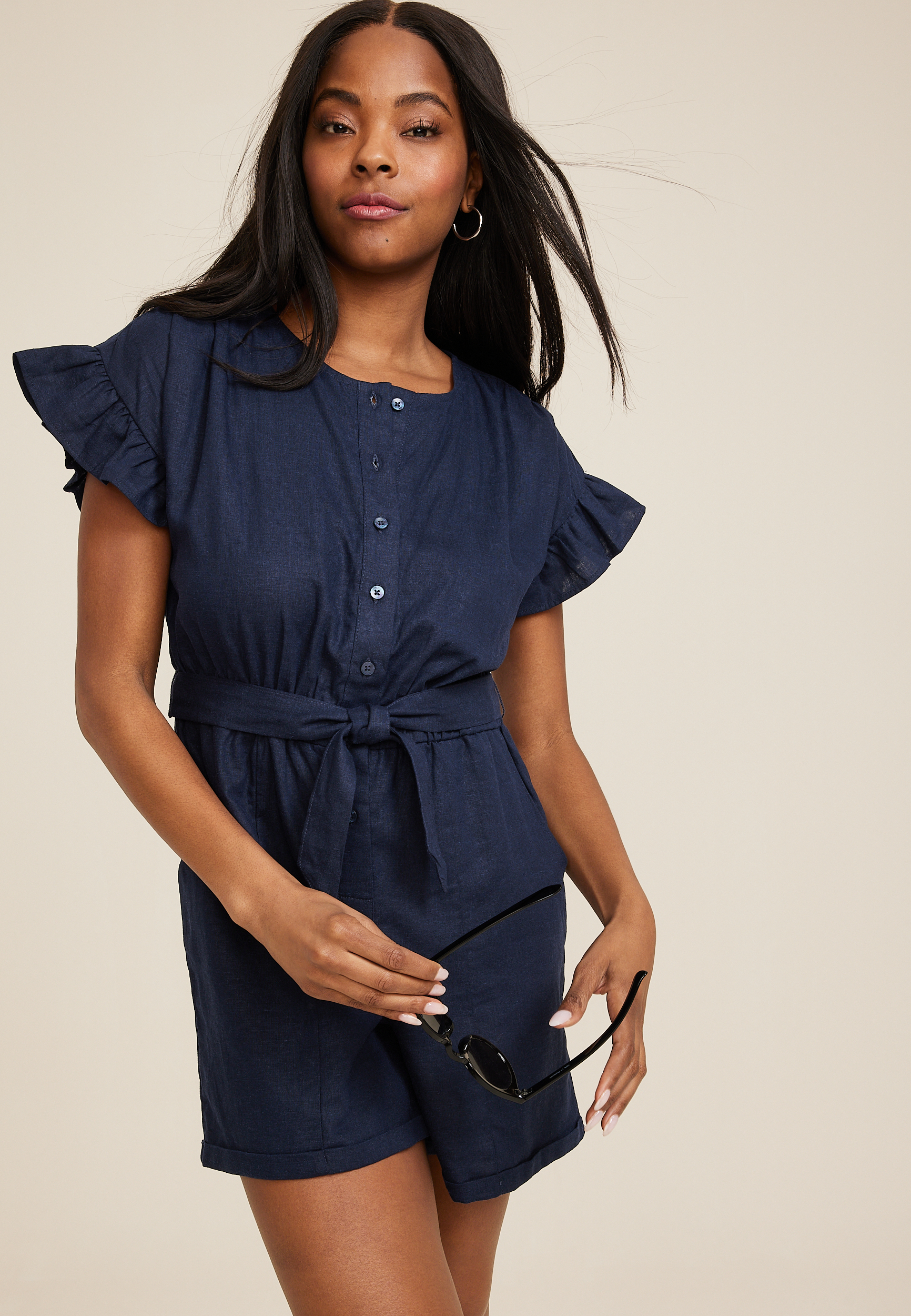 Linen Ruffle Sleeve Romper, C1919, large