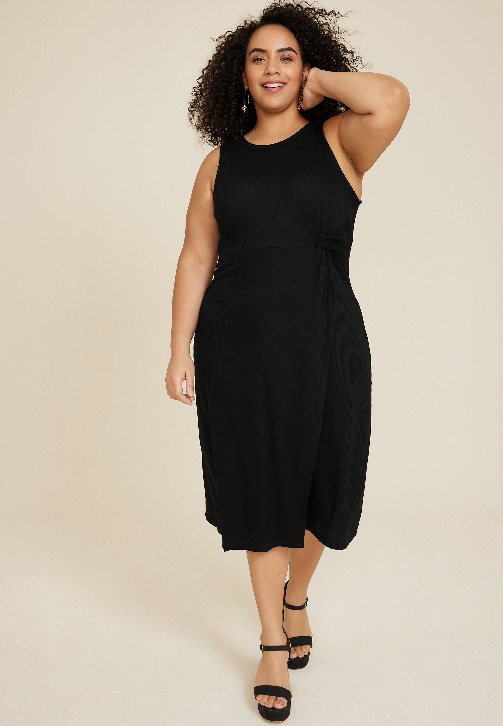 Cato Fashions  Cato Plus Size Solid Flutter Sleeve Black Dress