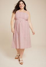 Plus Size Striped Open Back Midi Dress, C6053, small