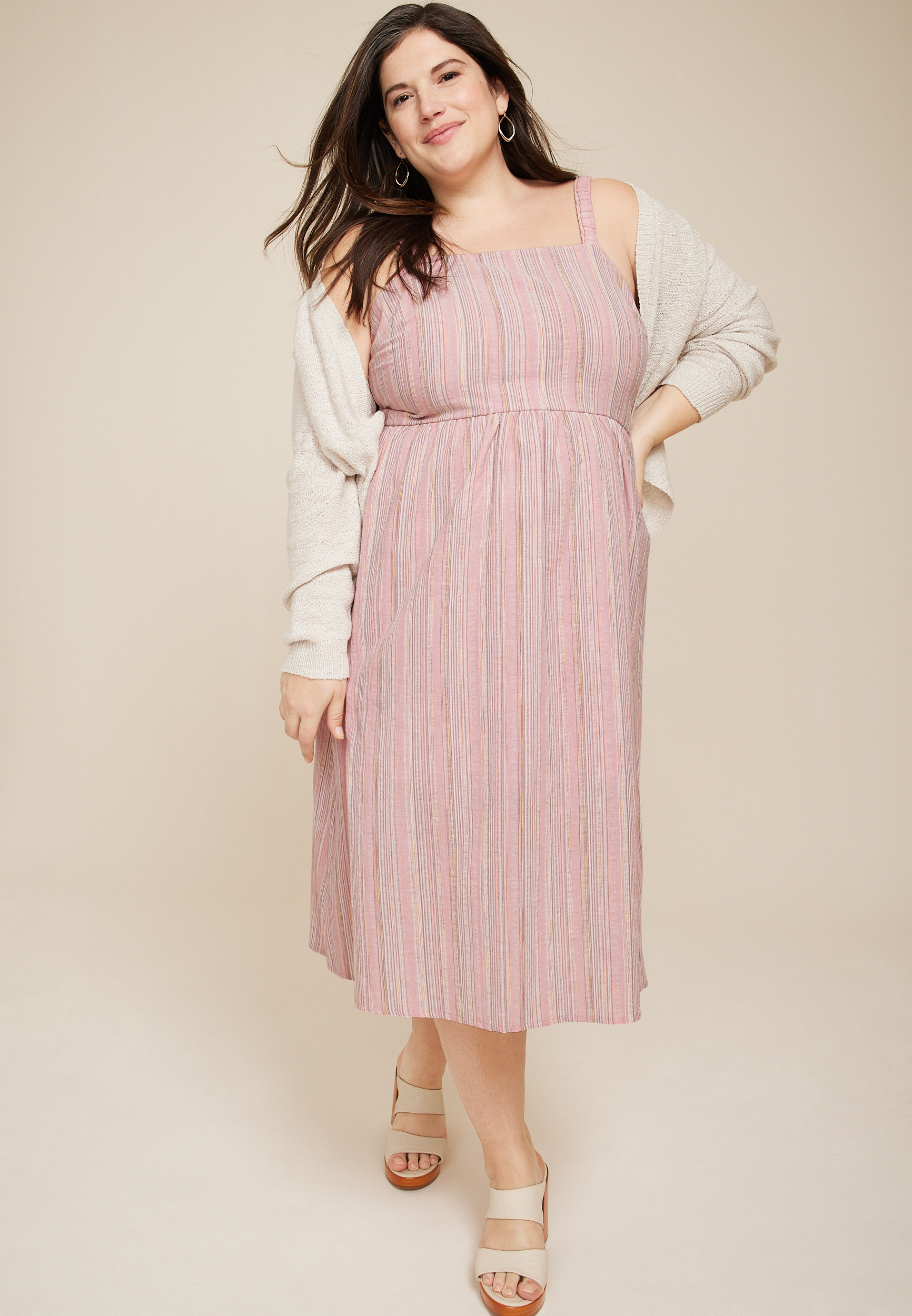 Plus Size Striped Open Back Midi Dress, C6053, large