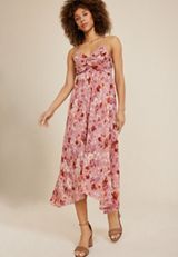Floral Plisse Twist Front Midi Dress, C4464, small