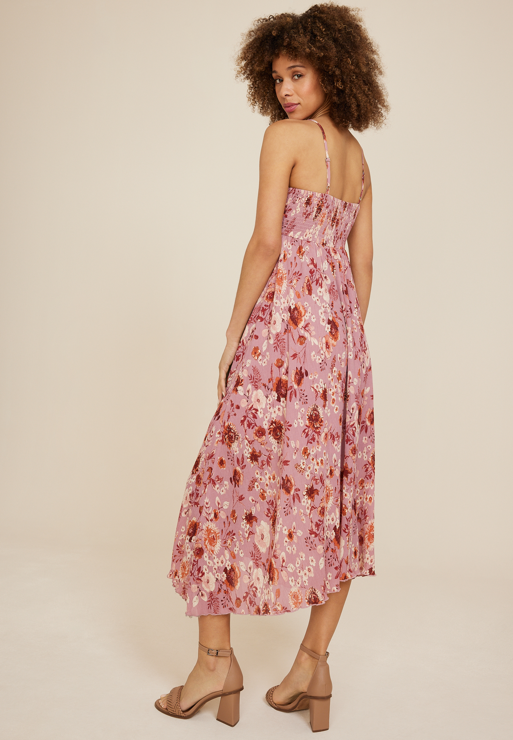 Floral Plisse Twist Front Midi Dress, C4464, large