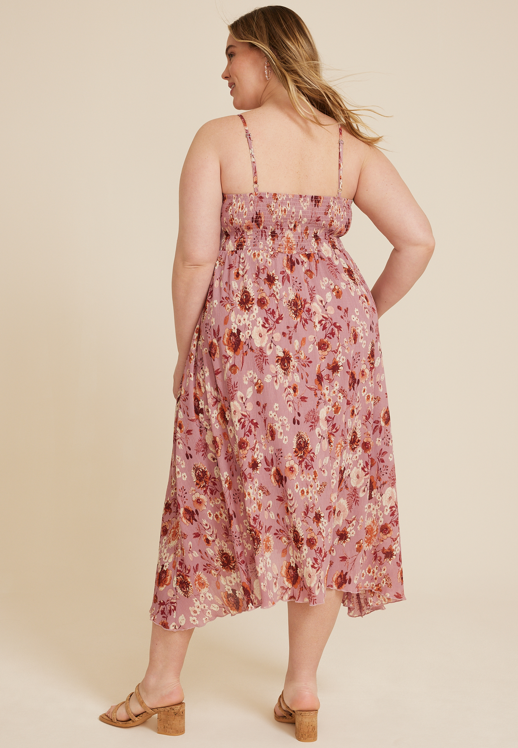 Plus Size Floral Plisse Twist Front Midi Dress, C4464, large