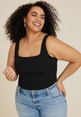 Plus Size Knit Corset Square Neck Tank Top, C106, small