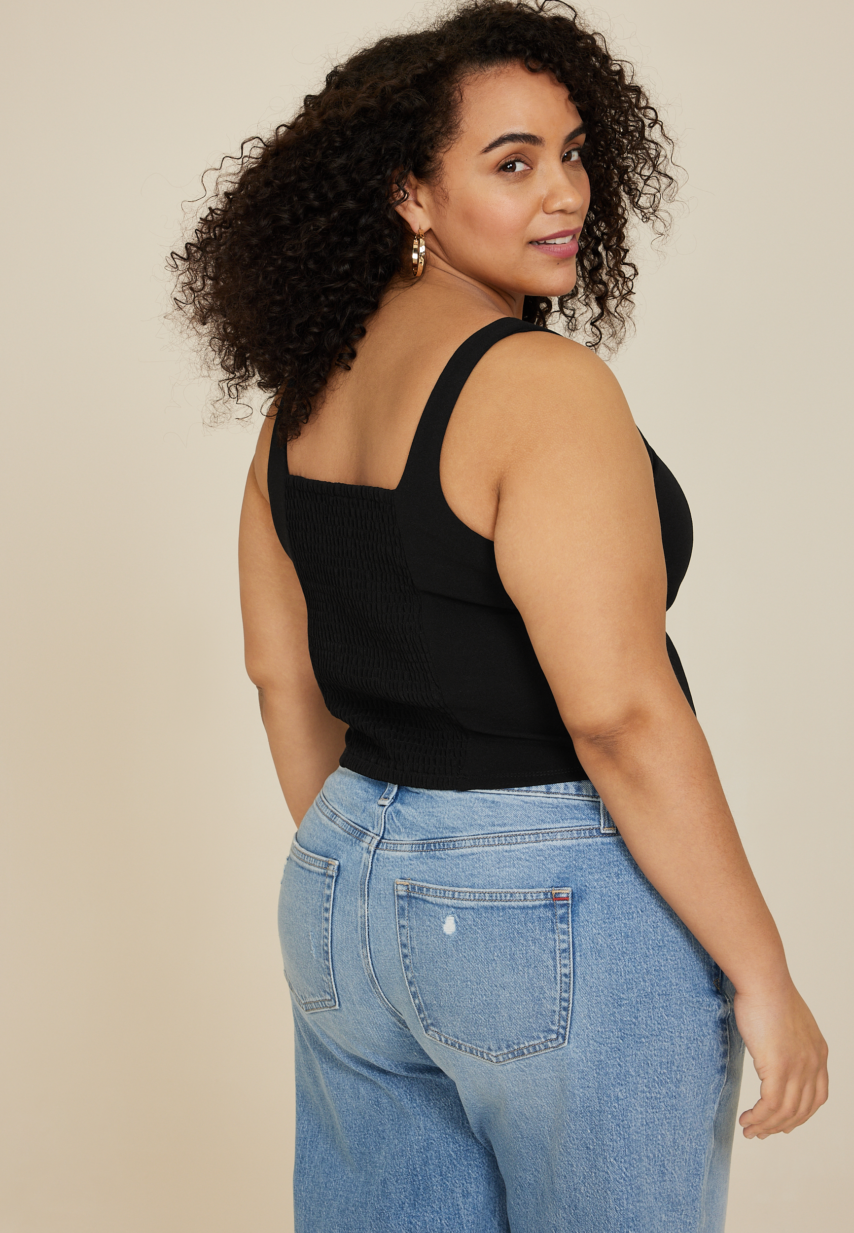 Plus Size Knit Corset Square Neck Tank Top, C106, large