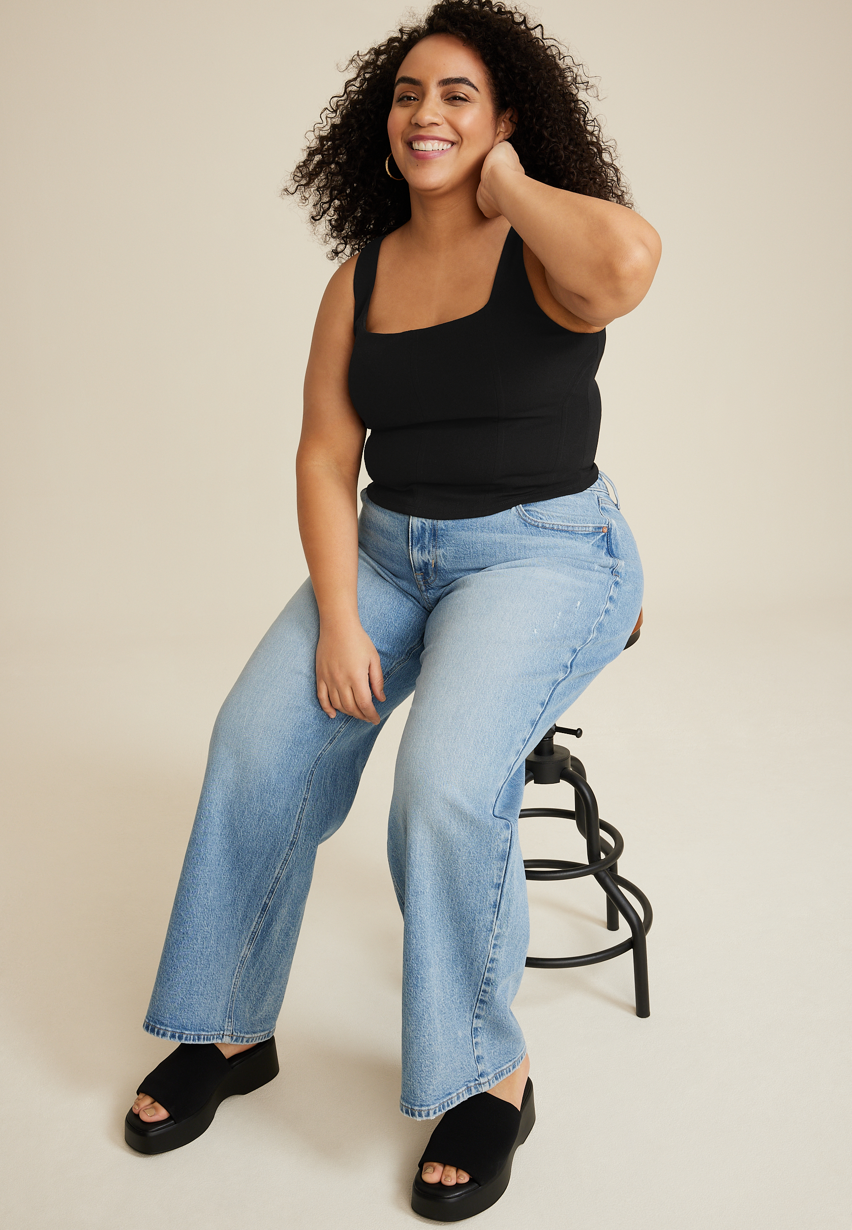 Plus Size Knit Corset Square Neck Tank Top, C106, large