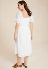 Eyelet Puff Sleeve Midi Dress, SOFT WHITE, small