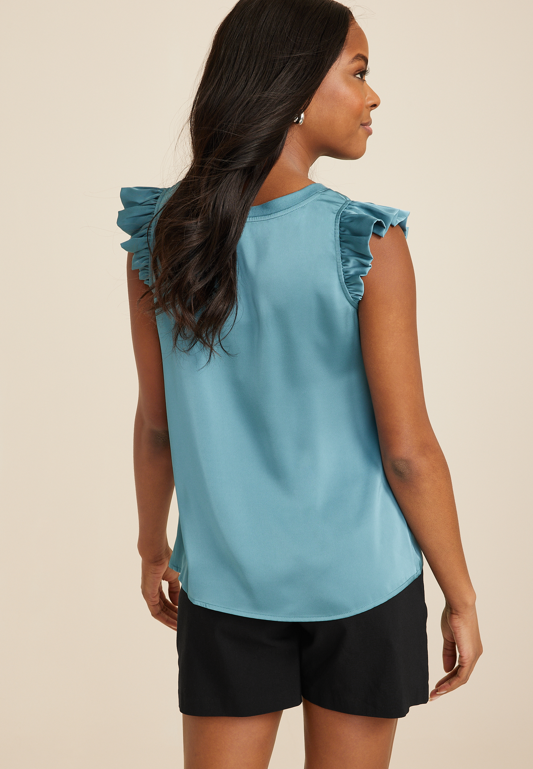 Satin Ruffle Sleeve Tank Top, C4069, large