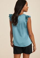 Satin Ruffle Sleeve Tank Top, C4069, small