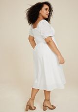 Plus Size Eyelet Puff Sleeve Midi Dress, C4673, small