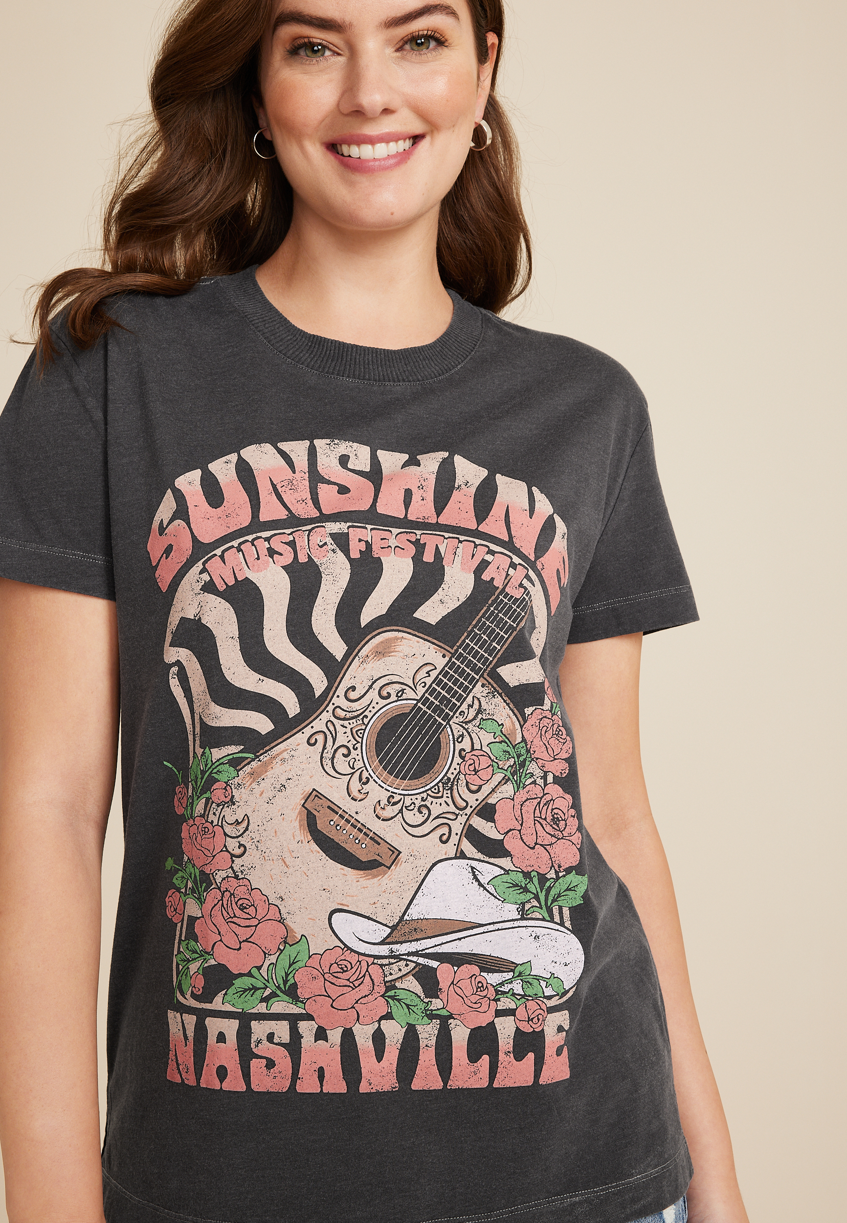 Sunshine Music Festival Nashville Oversized Graphic Tee, WASHED BLACK, large