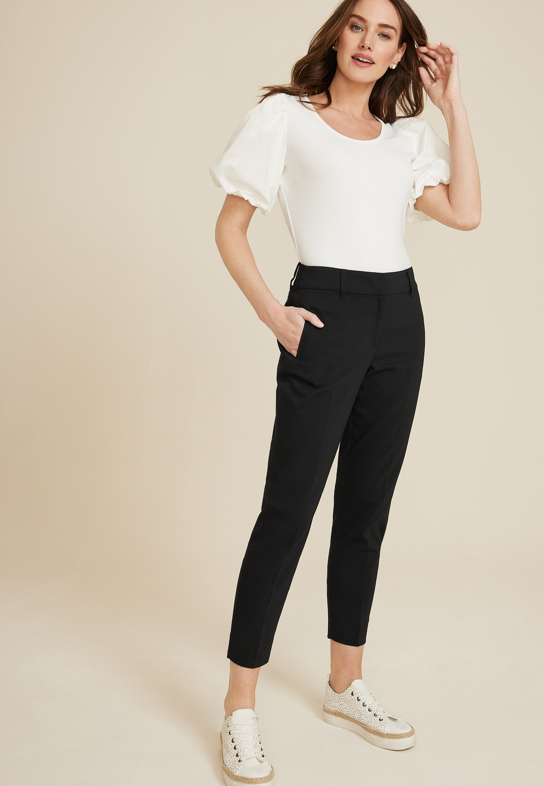 Sateen High Rise Skinny Dress Pant