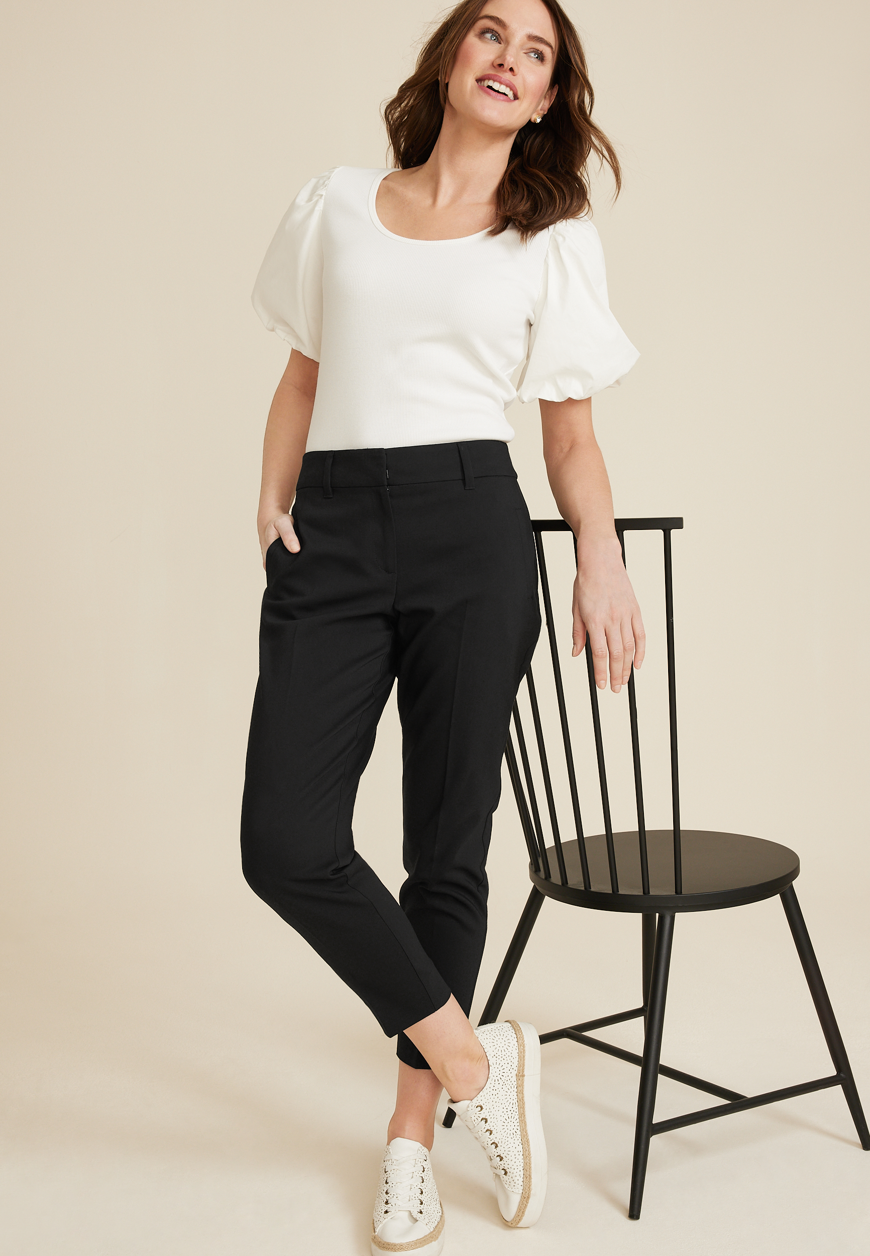 Sateen High Rise Skinny Dress Pant