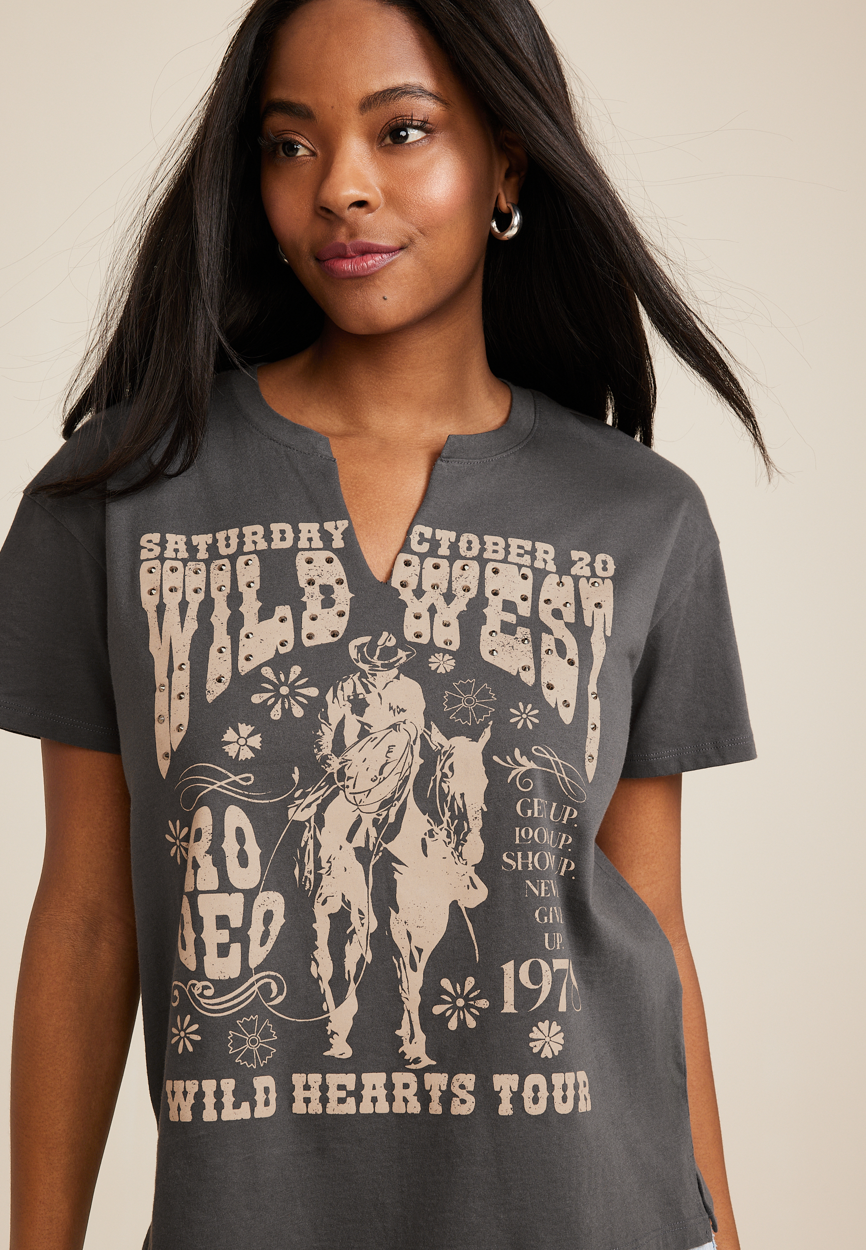 Wild West Rhinestone Relaxed Fit Graphic Tee, C125, large