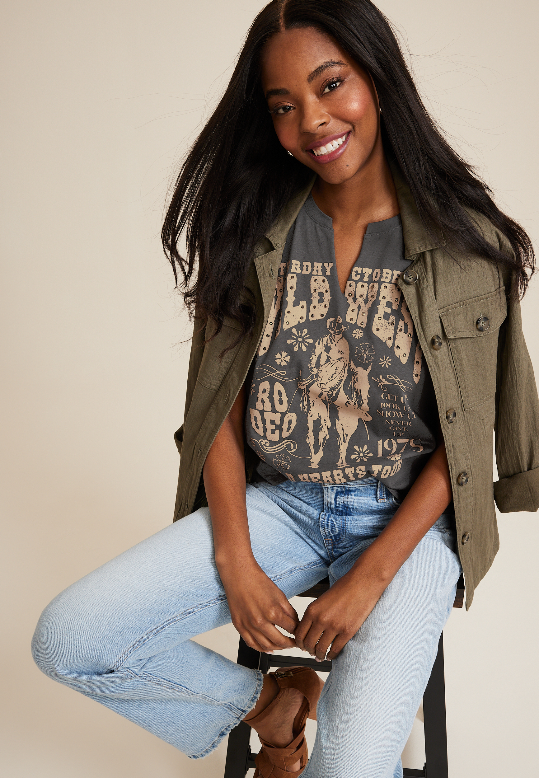 Wild West Rhinestone Relaxed Fit Graphic Tee, C125, large
