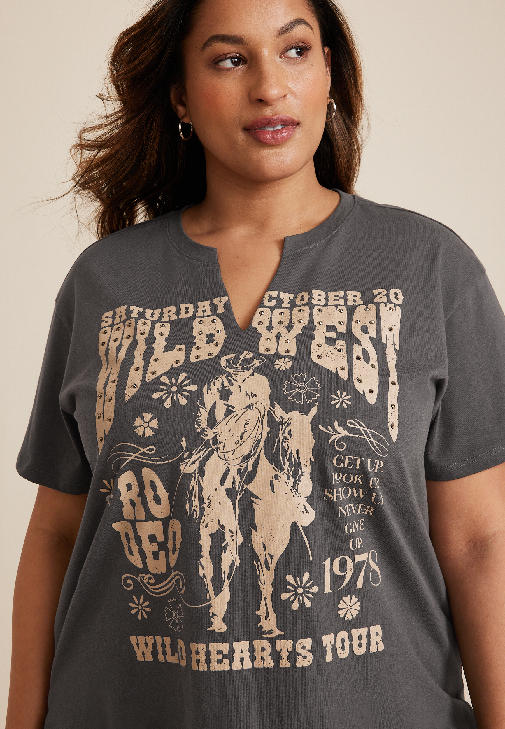 Plus Size Wild West Rhinestone Relaxed Fit Graphic Tee, C125, large