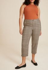 Plus Size Bengaline Plaid Straight Cropped Dress Pant, C5330, small